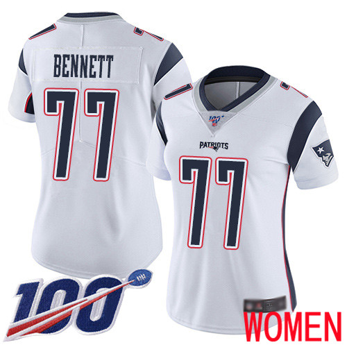New England Patriots Football #77 100th Limited White Women Michael Bennett Road NFL Jersey